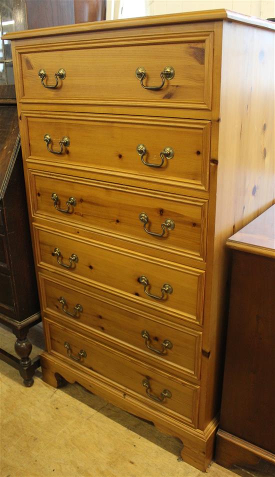 Pine tall chest of 6 drawers